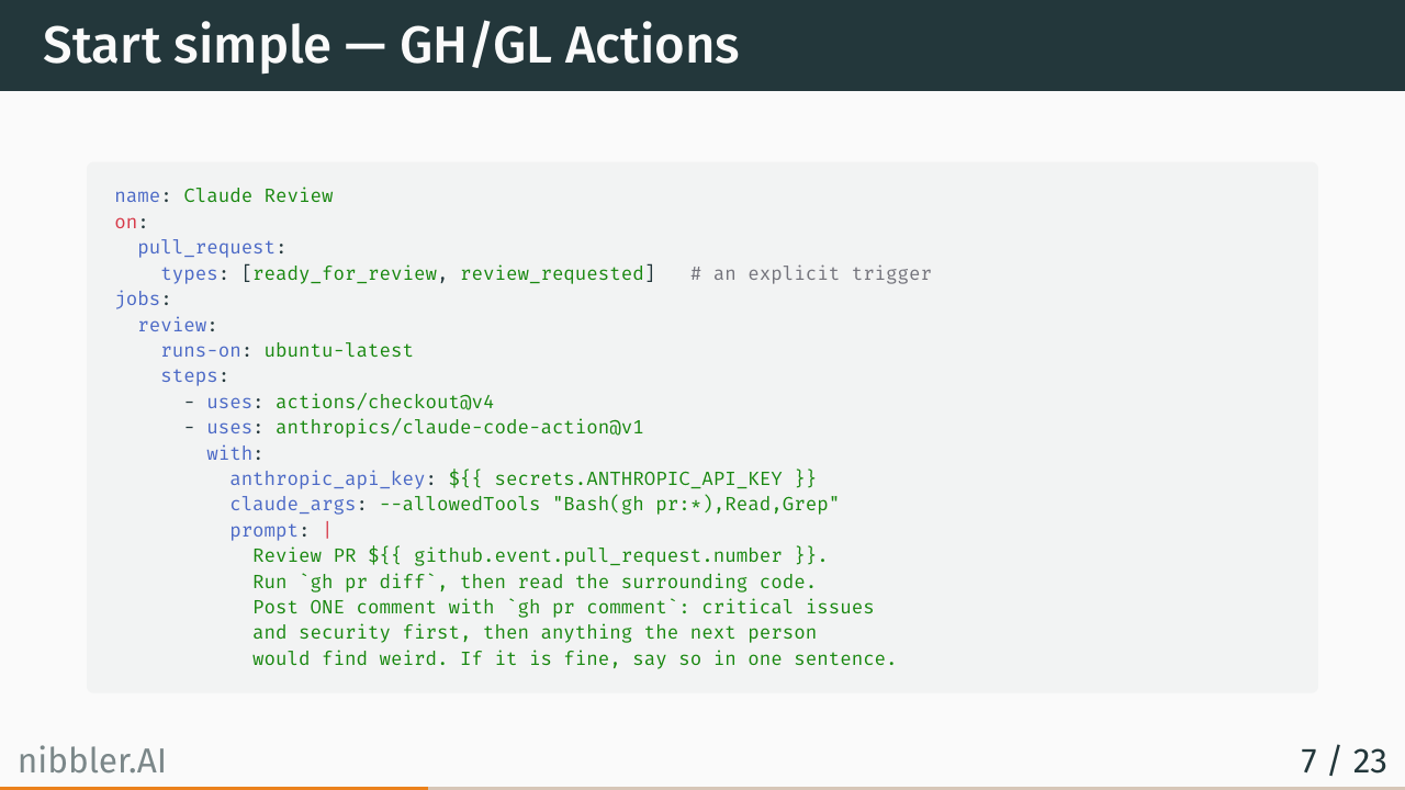 Start simple: GitHub Actions workflow for Claude review