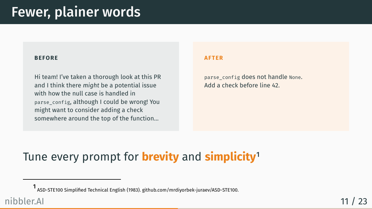Fewer, plainer words: before and after