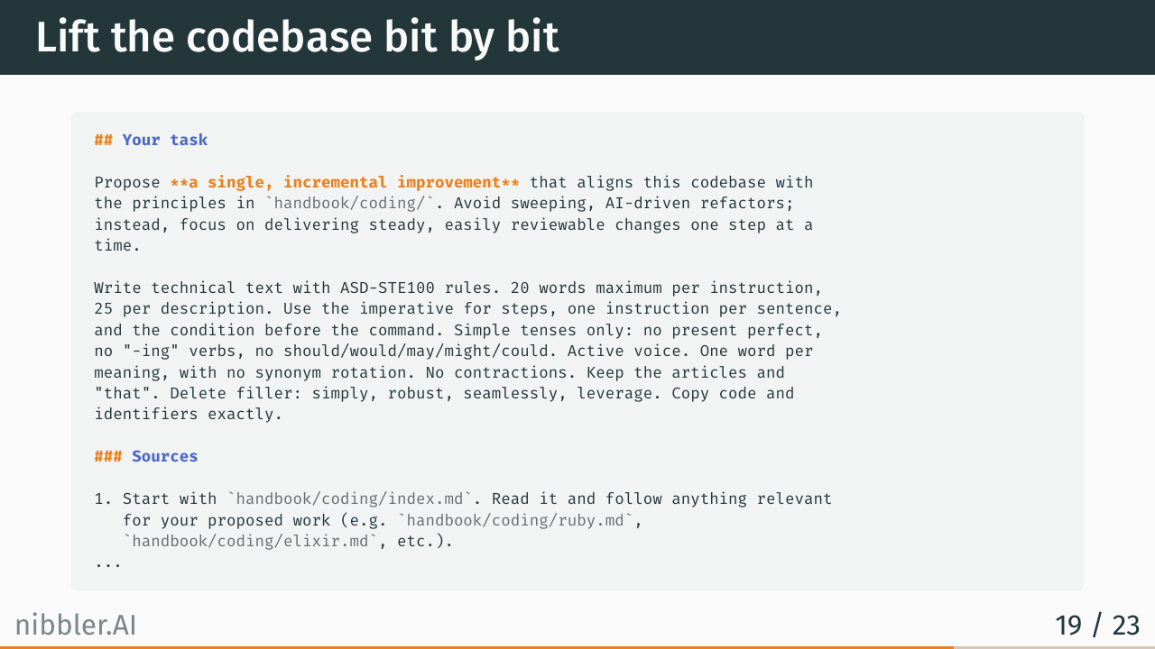 Lift the codebase bit by bit: prompt excerpt